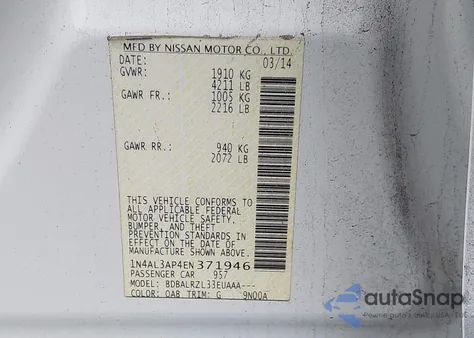 2014 Nissan Altima 2.5 S z USA, uszkodzony, nr VIN 1N4AL3AP4EN371946